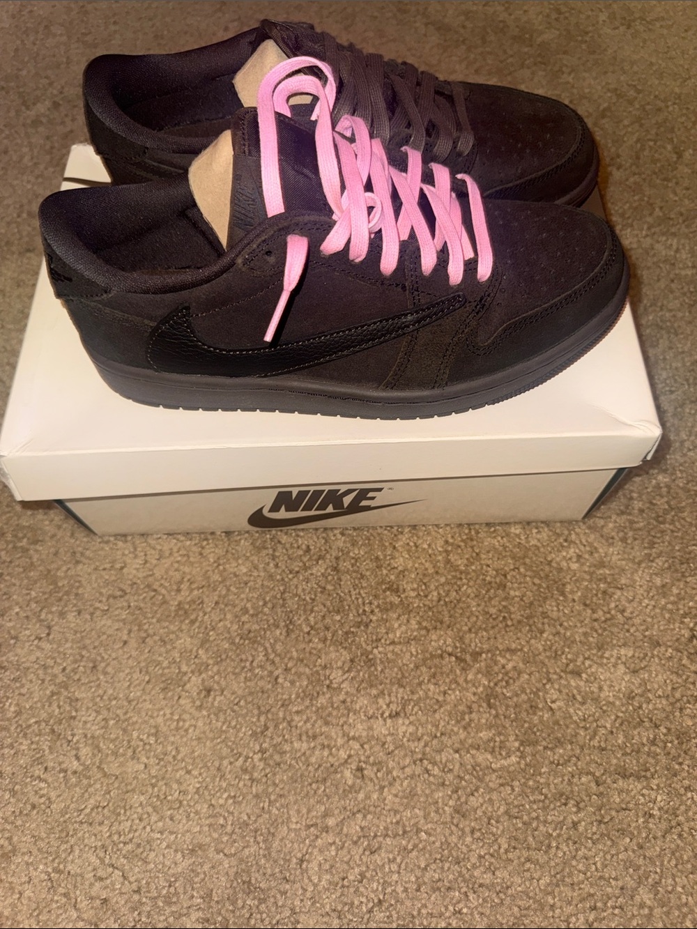 Travis Scott Brown Suede Sneakers with Pink Accent Laces - Picture 5 of 10
